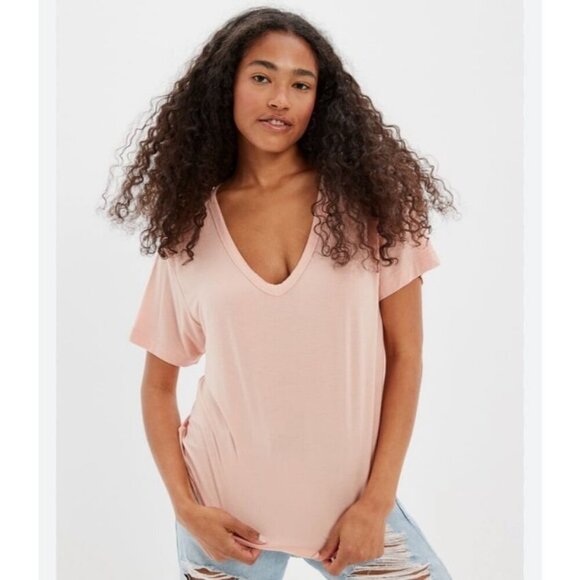 American Eagle Soft & Sexy V-Neck T-Shirt Light Pink Women’s Size Small - Picture 1 of 6